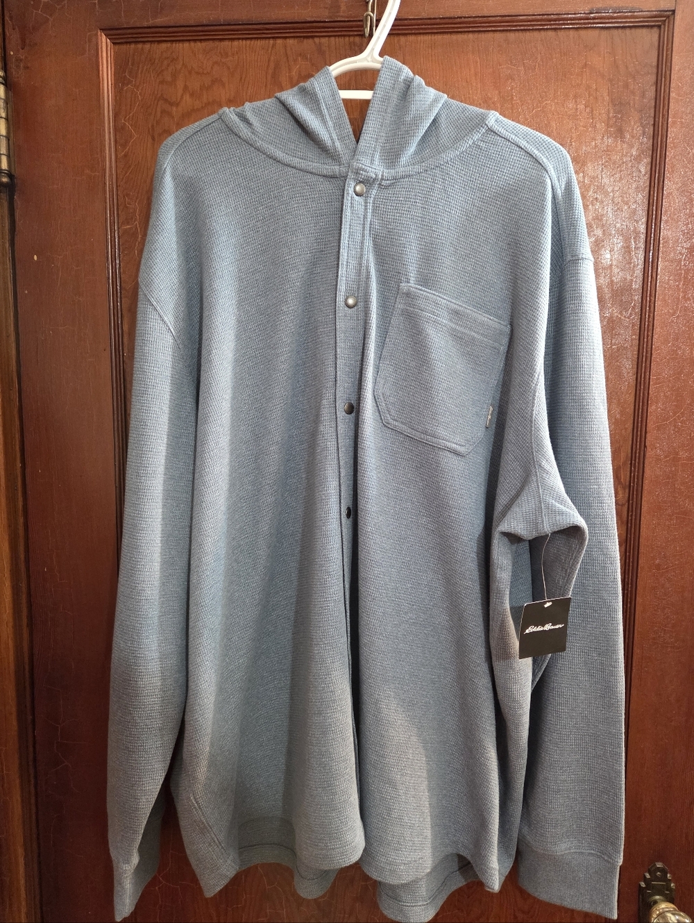NWT Eddie Bauer Light Blue Button-up  Hooded Men's SHIRT size XXL